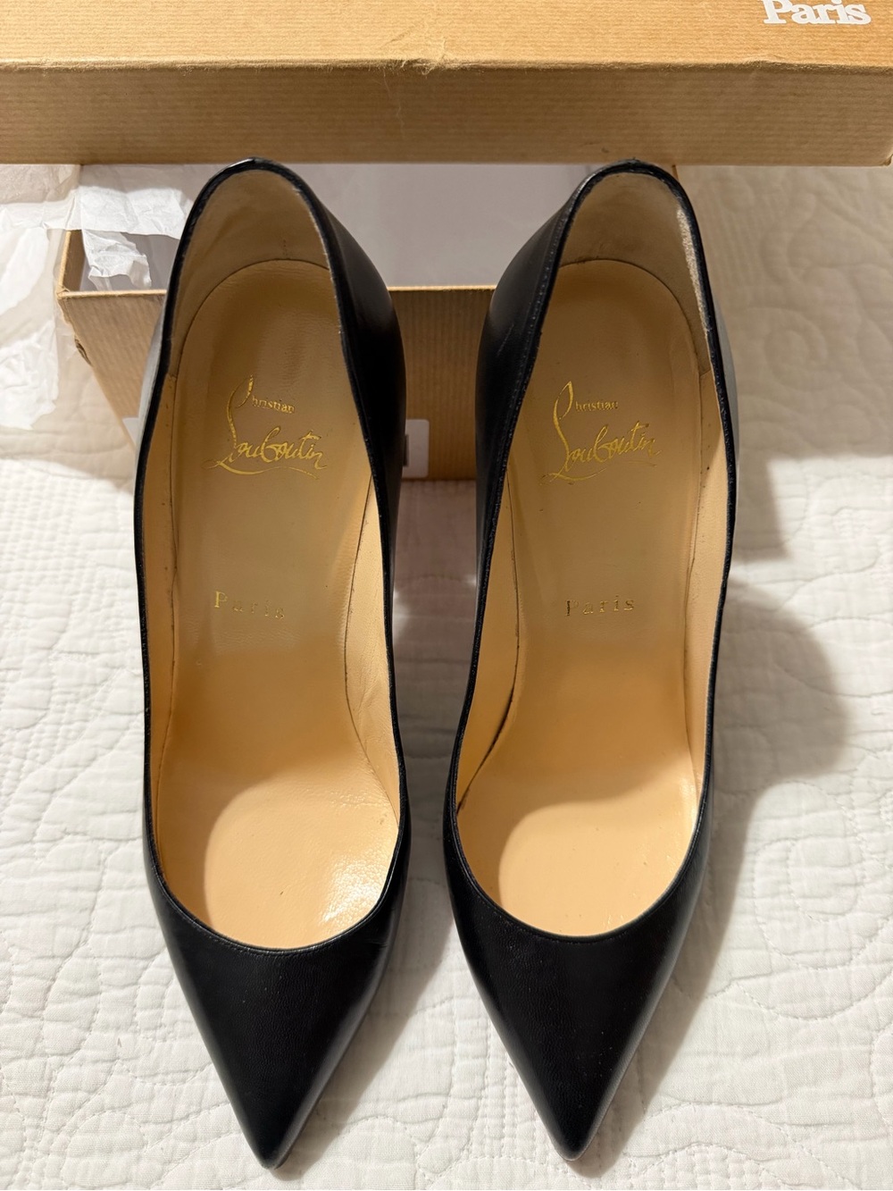 Christian Louboutin Black Pointed Toe Leather Pumps
